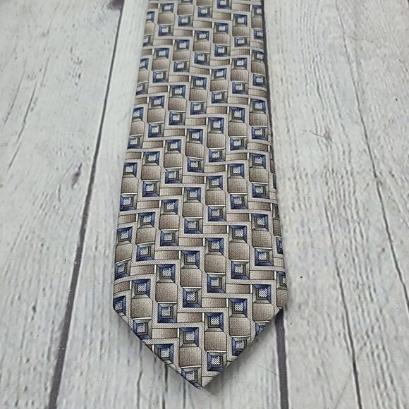 Vintage Pierre Cardin Silk Grey Square Print Tie - Picture 1 of 9